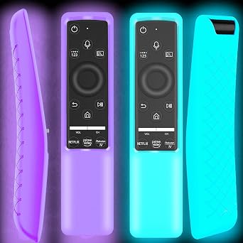 2 Pack Remote Case Glow in The Dark Compatible with Samsung Smart TV Remote Controller BN59 Series, Silicone Cover Protector Shockproof Anti-Slip Remote Skin Sleeve Glow Purple and Sky