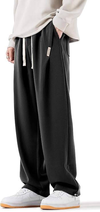 HHZ Men's Cotton Straight Leg Sweatpants - Black Loose Fit Joggers, Casual Athletic Pants for Fall Winter Spring