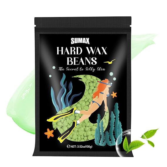 SUMAX Hard Wax Beads for Hair Removal for Women 100G Hard Wax Beads for Brazilian Waxing, Wax Beans for Sensitive Skin for Bikini, Face, Eyebrow, Armpit, Arms, Back, Chest, Legs - Tea plant