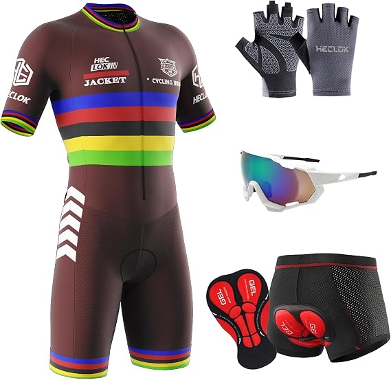 Men's Cycling Skinsuit,One Piece Trisuit Bike Top Short Road Mountain Bike＋Cycling Short 5D Gel Padded,Cycling Undershorts Cycling Underwear,Short Sleeve One Piece Bodysuit