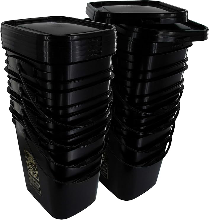 Black Rectangular Bucket 5.3-Gallon Bucket with Black Snap-on Lid, 8 Pack