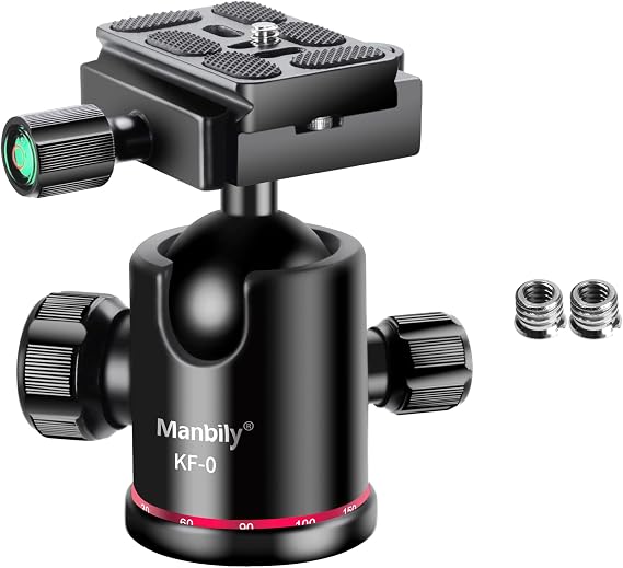 Ball Head Manbily Tripod Head Metal Aluminum Body 360 Panoramic Monopod Head with Extra Arca Swiss Quick Release Plate, Load up to 17.6lbs/8kg,Camera Head for DSLR, Camcorder, Slider (Red)