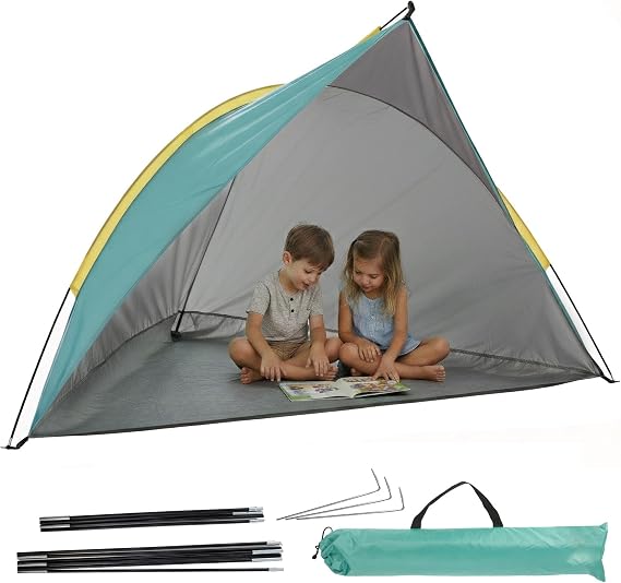 GEEZY Pop Up Beach Tent - 1-2 Person UPF 50+ UV Sun Protection, Sun Shade Shelter for Beach, Camping & Garden - 2 Person Portable Canopy, Silver Coated 170T Polyester with Carry Bag