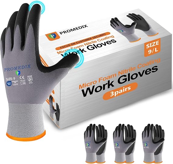 PROMEDIX P Nitrile Coated Work Gloves,MicroFoam Safety Work Gloves Men,Seamless Knit Nylon&spandex Gloves with Grip