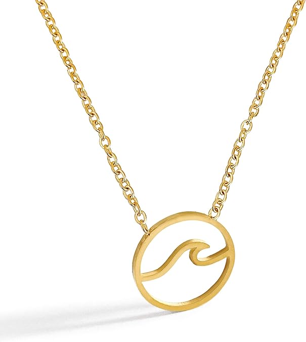 Altitude Boutique Simple Ocean Wave Necklace Surfing Sea Surfer Hawaii Circle Beach Jewelry (Gold, Silver)