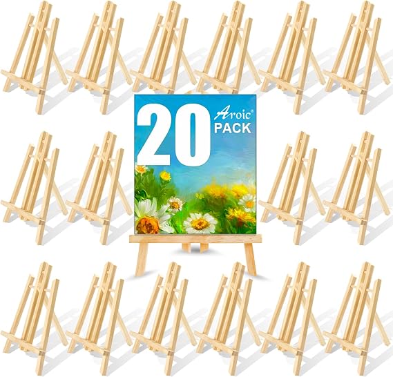 AROIC 20Pack 11.8in Wood Easels,Painting Party Easel,Canvas Holder | Kids Student Tabletop Easels for Painting,Easel Stand for Painting Canvases,Portable Canvas Photo Picture Sign Holder