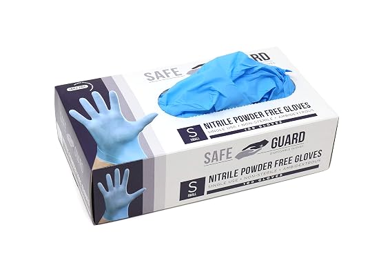 Safeguard Nitrile Disposable Gloves, Powder Free, Food Grade Gloves, Latex Free, 100 Count, Small Size, Blue