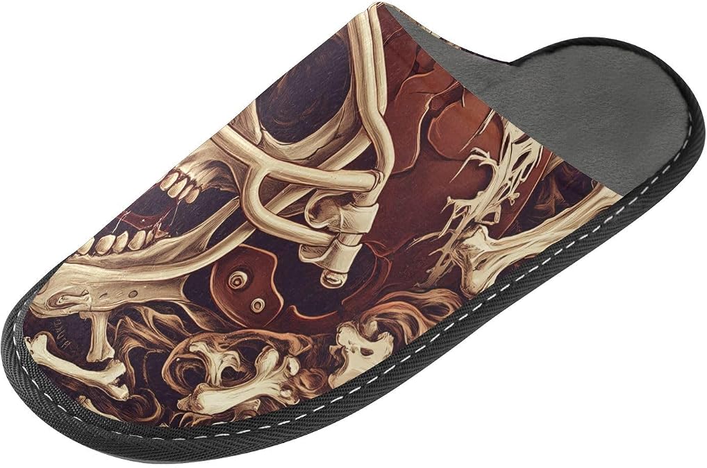 Mens Womens Memory Foam Scuff Slippers Skull Rugby Hermet Indoor Outdoor Slippers Size 4-5