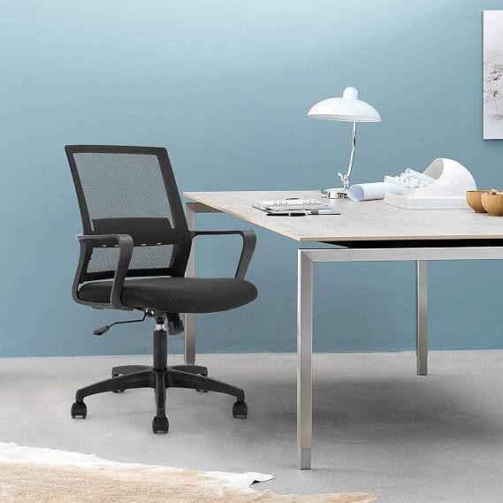 Home Office Desk Chairs Ergonomic Computer Chair Adjustable Swivel Rolling Chairs with Lumbar Support, Mid Back Mesh Task Chair for Adults, Black, Adjustable Task