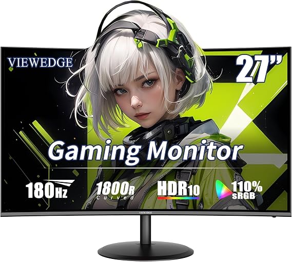 Viewedge 27 inch Curved Gaming Monitor 180Hz 1ms 1080p Computer Monitor
