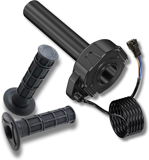 E Bike Full Twist Throttle, Black Grips Waffle Grip Suits 3 Pin SM JST Plug DIY EBike Surron, Motocross 12V,24V,36V.48V, 52V, 60V, 72V