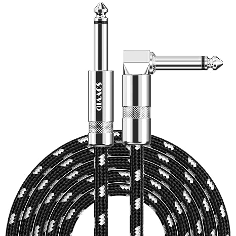 Professional Guitar Cable 6FT, Braided Instrument Cable 1.8M/6FT, 1/4 Inch Jack Cord for Electric Guitar Bass, Amp, Speaker, Keyboard, Mandolin, Pro Audio (Black White)