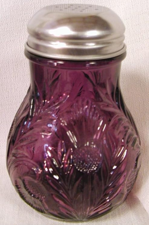 Mosser Glass Amethyst Inverted Thistle Pattern Glass Sugar Shaker 4 1/2 Inches H X 3 Inches W