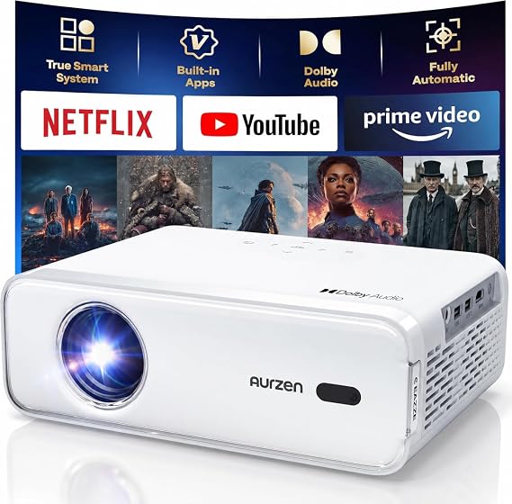 Aurzen EAZZE D1 Smart Projector with WiFi and Bluetooth, Built-in APP, Auto Focus/Keystone, DoIby Audio 16W Speakers, Native 1080P, HDR10, Portable Mini Outdoor Movie Projector | Built-in APP, Native 1080P, HDR10, Auto Focus/Keystone, DoIby Audio 16W Speakers, Mini Projector for Home & Outdoor Movie Use