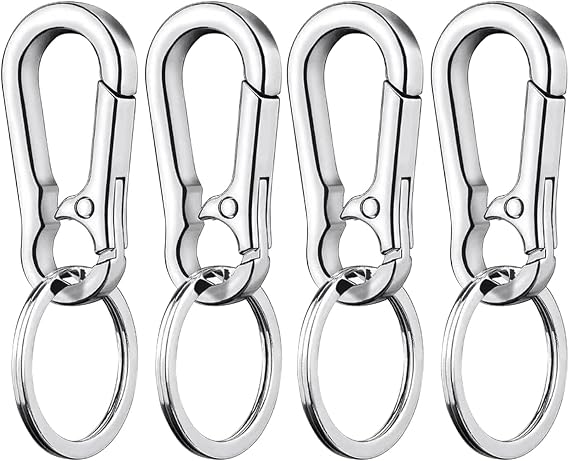 4 Pack Hook Clip with Key Rings, Metal Keyring Keychain Key Ring Chain Holder Organizer for Car and Keys Finder