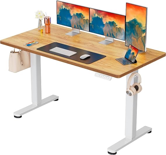 ErGear Electric Standing Desk 140 x 70cm 4 Memory with Splice Board | 72–118cm Lift, 2 Hooks, 80kg Load, Cable management, Smart Pannel, Quiet Motor, Easy Assembly