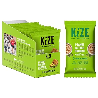KiZE Energy Bars - Peanut Butter Crunch - Gluten Free, Non-GMO, and High Protein Meal Replacement Energy Bars, Clean and Simple Food Ingredients - 10g High Protein Snacks, 10 Count