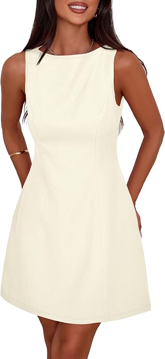 PRETTYGARDEN Women's Formal Short Dresses A Line Mini Dress | Sleeveless, Boat Neck, Elegant Classy, Wedding Guest Dresses, Holiday Party, Graduation Cocktail, Business Casual Work Wear