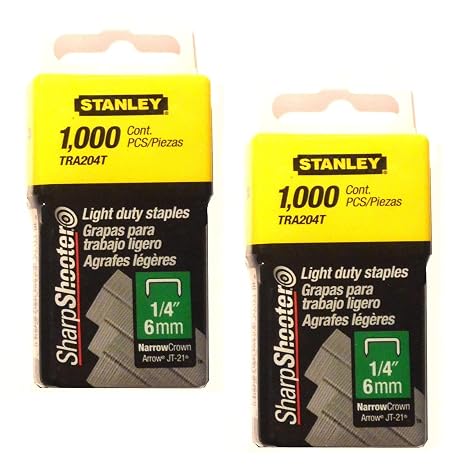 Stanley Tra204T 1/4 Inch Light Duty Narrow Crown Staples, Pack of 1000 (2 pack)