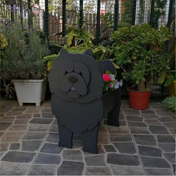 Australian Cattle Dog Planter Pot Cute Garden Dog Flower Planter Container Holder for Outdoor Indoor Stuff Gift Small Westie(Grey Chow dog)