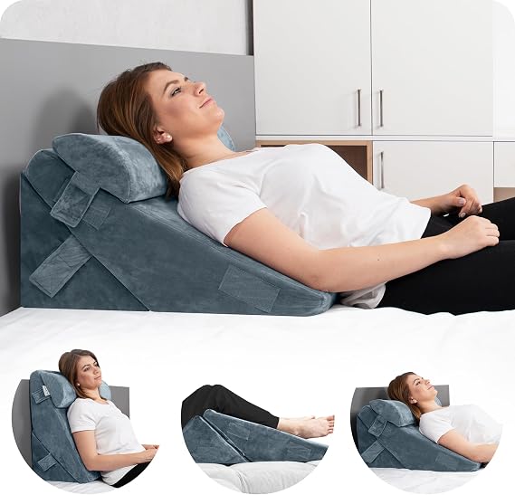 Lunix LX6 Orthopaedic Bed Wedge Pillow Set Post Surgery Memory Foam for Back Leg and Knee Pain Relief Sitting Pillow for Reading Adjustable Pillows for Acid Reflux and GERD for Sleeping Navy