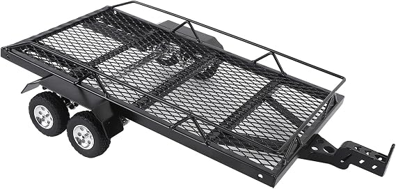 RC Trailer for Hauling Behind Cars, 1/18 1/16 RC Flatbed Trailer with RC Trailer Hook Coupler Hitch, Dual Axles Metal Flatbed Trailer Kit Cars Trailer for RC Crawler