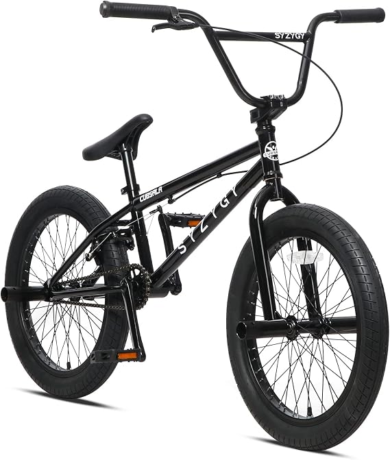 Cubsala Syzygy 20" Freestyle BMX Bicycle for Ages 6+ Teens Beginners and Adults, Bright Black, Black Tires