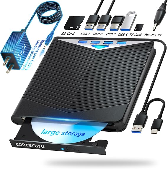 Support for Blu-ray External Drive, Support for Blu-ray DVD/CD Player/Read/Write, USB 3.0 &/Type-C, Support for Blu-ray/DVD/CD, BD Drive, Windows 7-11 & Mac, PC-Compatible, M-DISC(Black)