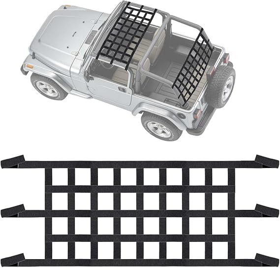 Universal Car Cargo Net&Hitch Hammock, Oversized Heavy Duty Mesh Netting | for Jeep Wrangler TJ JK JL 1997-2023 2/4 Door, Multi-Purpose Cargo Organizer, Camping Gear, Pet Barrier & Travel Accessory