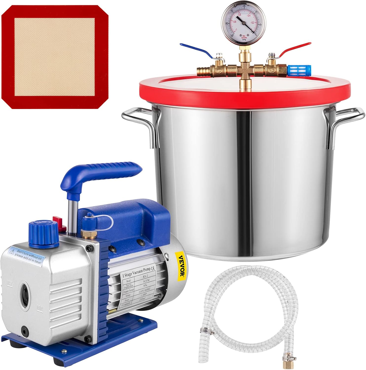 Bestauto 5CFM Vacuum Pump, Heavy Duty Stainless Steel HVAC, 110V AC, 2 Gallon Vacuum Chamber, Non-Oil Flow Back Design, Wide Application