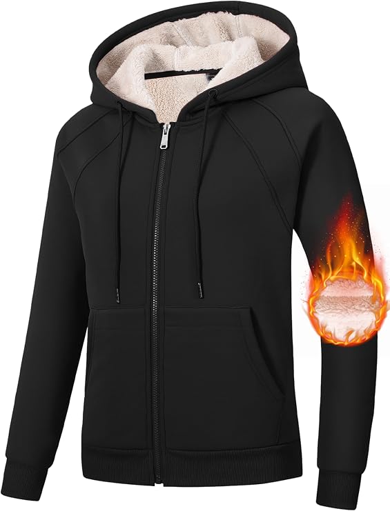 MoFiz Zip Up Hoodie Women Fleece Lined Jackets Winter Coats With Pocket
