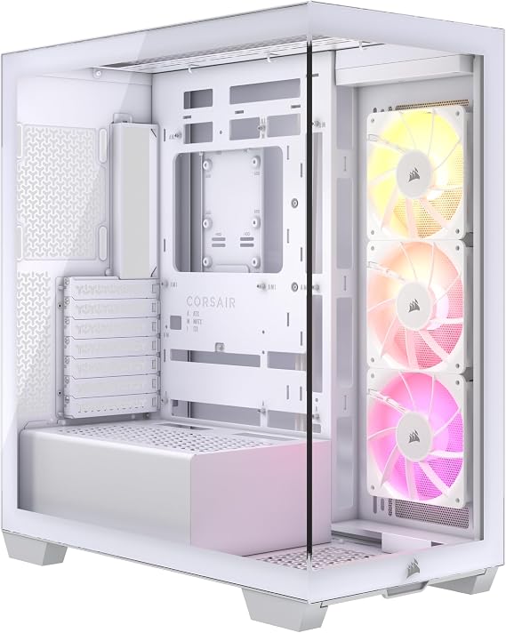CORSAIR 3500X ARGB Mid-Tower ATX PC Case – Panoramic Tempered Glass – Reverse Connection Motherboard Compatible – 3x CORSAIR RS120 ARGB Fans Included – White