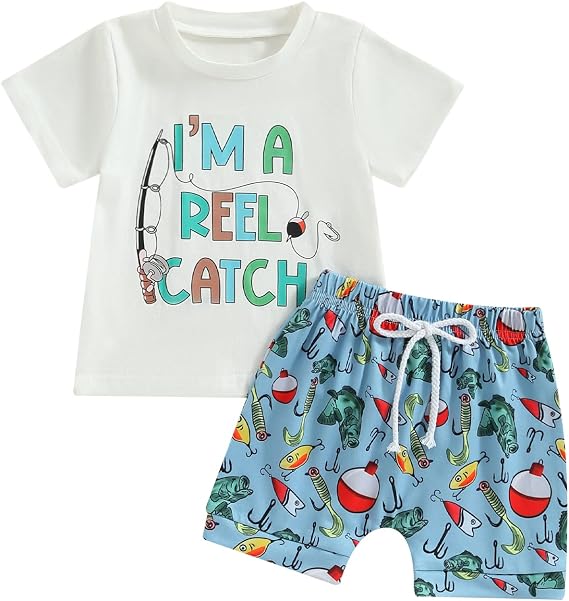 Kupretty Baby Boy Clothes Toddler Fishing Tee Shirt Shorts Set