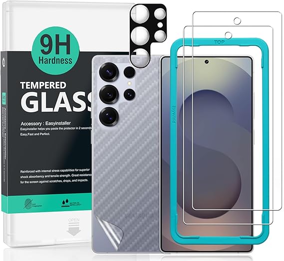 Ibywind Screen Protector For Samsung Galaxy S25 Ultra 5G 6.8"(2 Pack),9H Hardness Tempered Glass,With 1Pc Camera Lens Protector,1Pc Back Carbon Fiber Film,Easy to Install