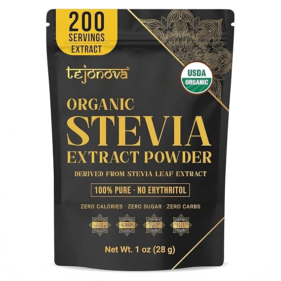 Organic Stevia Extract Powder, Pure Stevia Extract Sweetener Powder from Stevia Leaf, Zero Calorie Sweetener Sugar Substitute, No Additives, 200 Servings, 1 oz (28g)