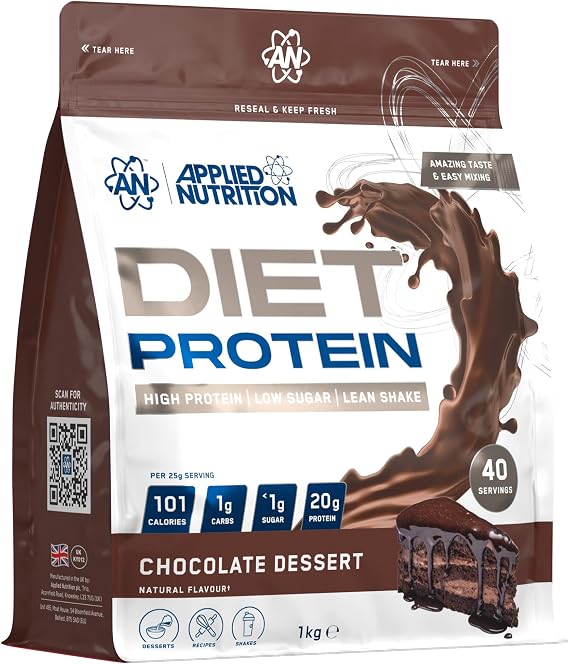 Applied Nutrition Diet Whey - High Protein Powder Supplement, Low Carb & Sugar, for Weight Management with CLA, L Carnitine, Green Tea (1kg - 40 Servings) (Chocolate Dessert)