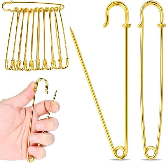 Giant Safety Pins Heavy Duty, 5 in Gold Big Safety Pins,10 PCS,1-Pack