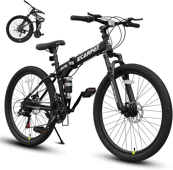 26 Inch Folding Mountain Bike, Foldable Bicycle for Adults Men Women