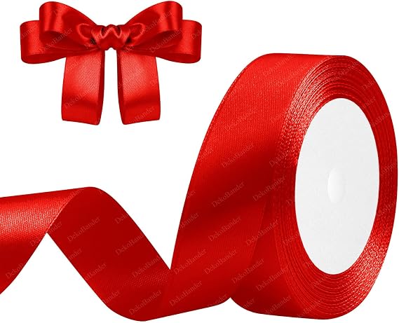 Red Solid Satin Ribbon, 1Inch x 25 Yards Silk Fabric Ribbons for Crafts, Gift Wrapping, Hair Bows, Floral Bouquets, Sewing, Wedding Party Decoration and More