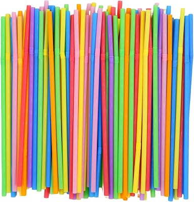 [200 Pack] 8.5 High Multicolour Flexible Plastic Straws,Bendable Disposable Drinking Straws for Home Use Milk Juice Drinks