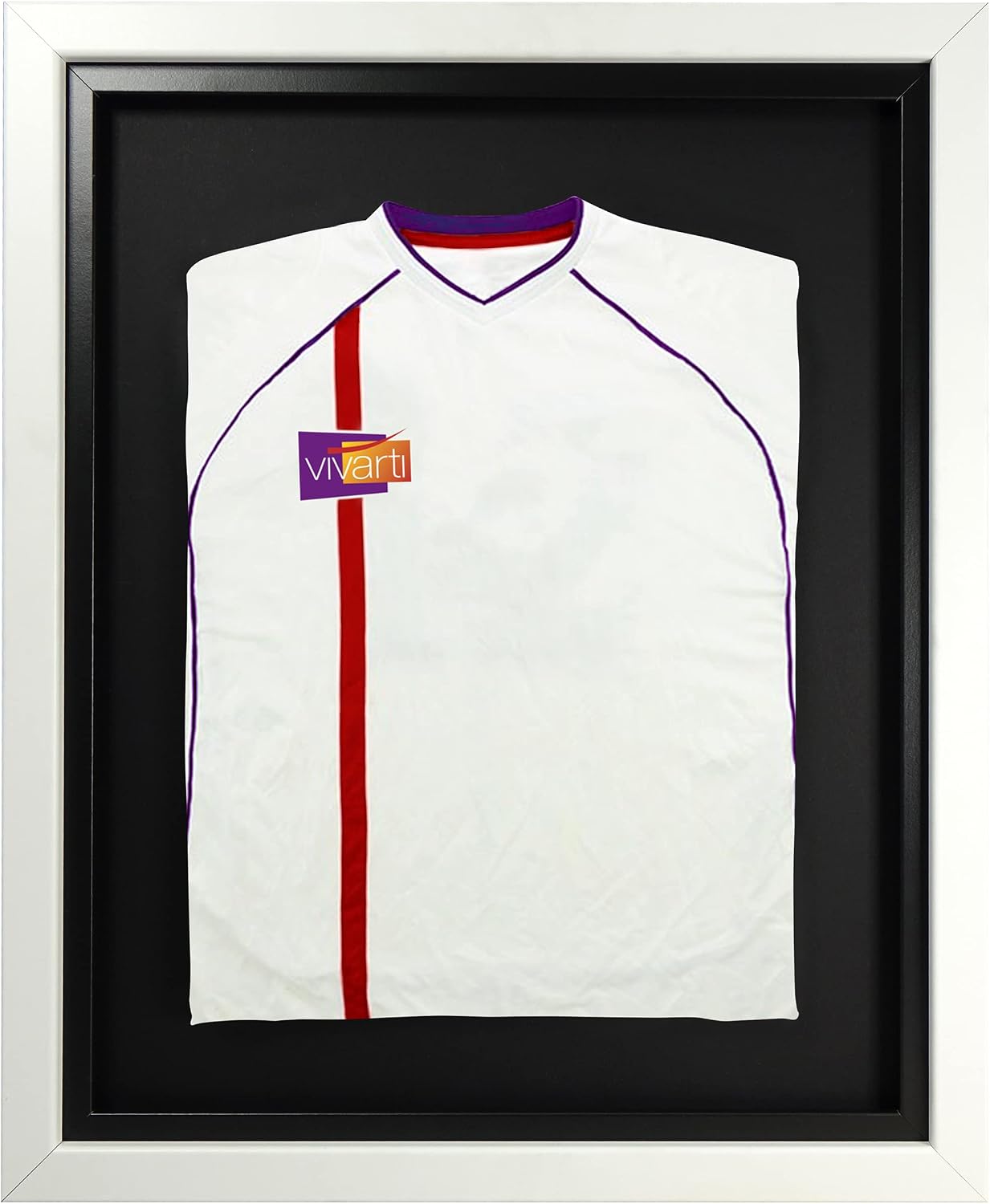 Vivarti DIY Infant Standard Sports Shirt Display Frame - 40 x 50cm - White With Black Inner Frame and Backing Card for Football, Rugby, Band T-Shirt Shadow Box