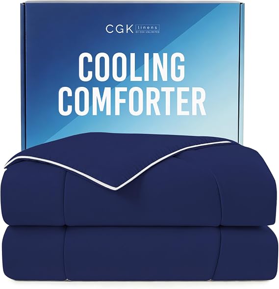 Cooling Comforter Full/Queen Size - Cooling Summer Blanket - 90x90 (Navy)