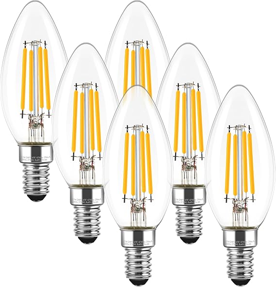 E14 LED Candle Light Bulbs, Non-Dimmable Small Screw Light Bulb, 4W (40W Equivalent) SES Lightbulb 2700K 470 Lumens, Edison Bulb Warm White for Lamp Light Bulb Replacement, 6 Pack [Energy Class E]