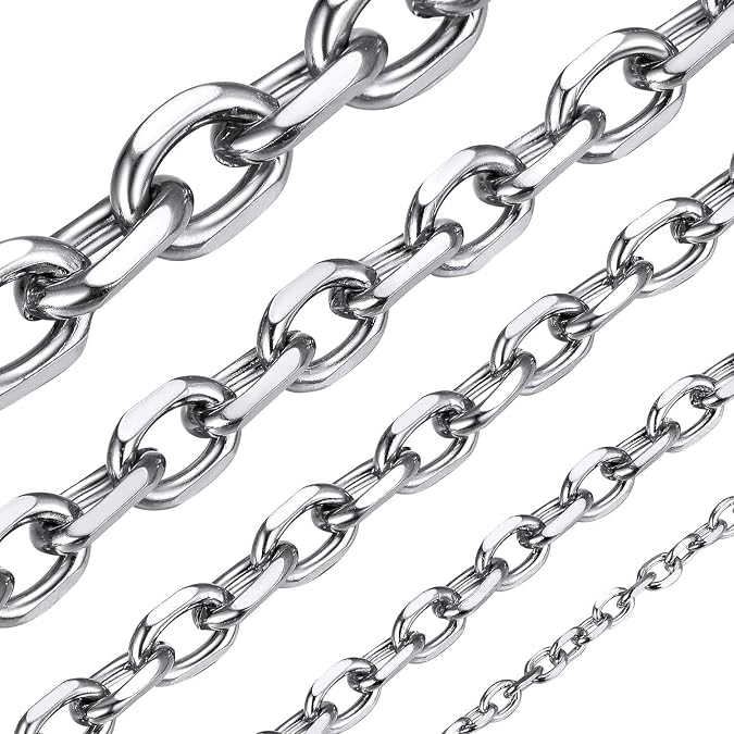 ChainsHouse Stainless Steel Cable Chain Necklaces for Men Women | 3mm/5mm/7mm/9mm/12mm Mens Necklace, 14K Gold/Black Plated Mens Cable Link Chains Hip Hop Jewelry, 18-30 Inch, Send Gift Box