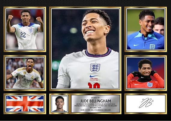 Jude Bellingham Signed Autograph Photograph Display - Perfect for Football Fans, A3 Poster Print (420x297mm) - Limited Edition Autograph Fan Gift – Collectible Memorabilia Merchandise