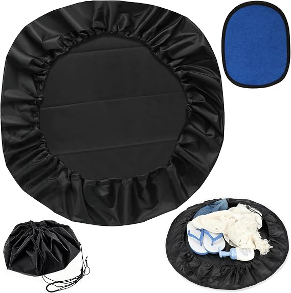 Wetsuit Changing Mat, Waterproof Swimming Changing Pad and Sand Removal Gloves Set, Wet Dry Wetsuit Storage Bag with Drawstring for Beach Surfing Diving, Keep Your Car Clean, Beach Organiser