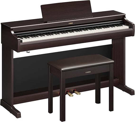 Yamaha Arius Series 88-Key Weighted Digital Piano Keyboard, Full Size, GrandTouch-E Action, CFX Concert Grand Piano Sound, 3-Pedal Unit, Bench Included, Classic Upright Design in Rosewood YDP-166R