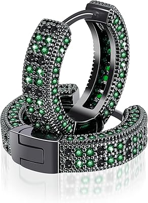HELLOICE Hoop Earrings Iced Out Cubic Zirconia Huggie Cartilage Cuff Diamond Hypoallergenic Round Circle Earrings Hoop Earrings 5A CZ Stones Lightweight for Men