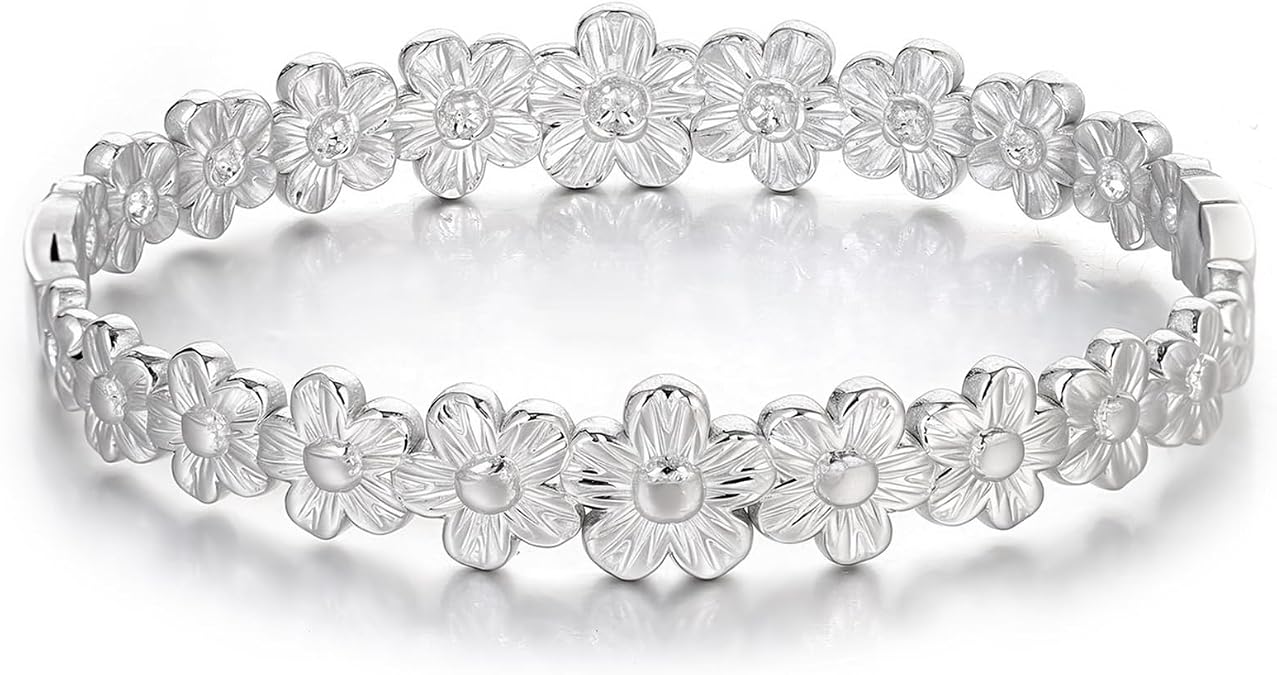 hotoo Flower Bangle Bracelets for Women Cute Stackable Stainless Steel Cuff Bracelet Mother Daughter Sister