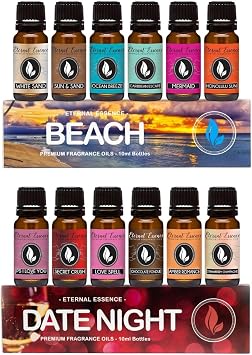Eternal Essence Oils - Beach & Date Night Bundle - 12 Premium Fragrance Oils - Fresh, Romantic, Long Lasting, Versatile Aromatherapy Scents for Candles, Diffusers, Soaps, Relaxation - 10ML